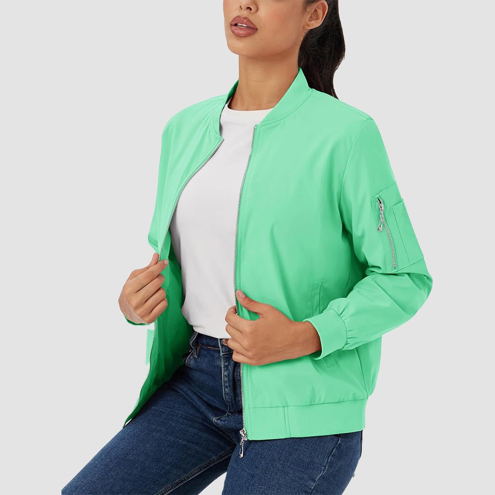 Mint Women's Bomber Jacket with 3 Pockets Spring Windbreaker - MAGCOMSEN