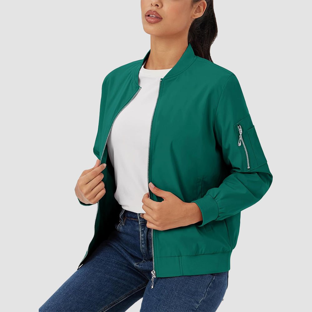 Jade Green Women's Bomber Jacket with 3 Pockets Spring Windbreaker - MAGCOMSEN