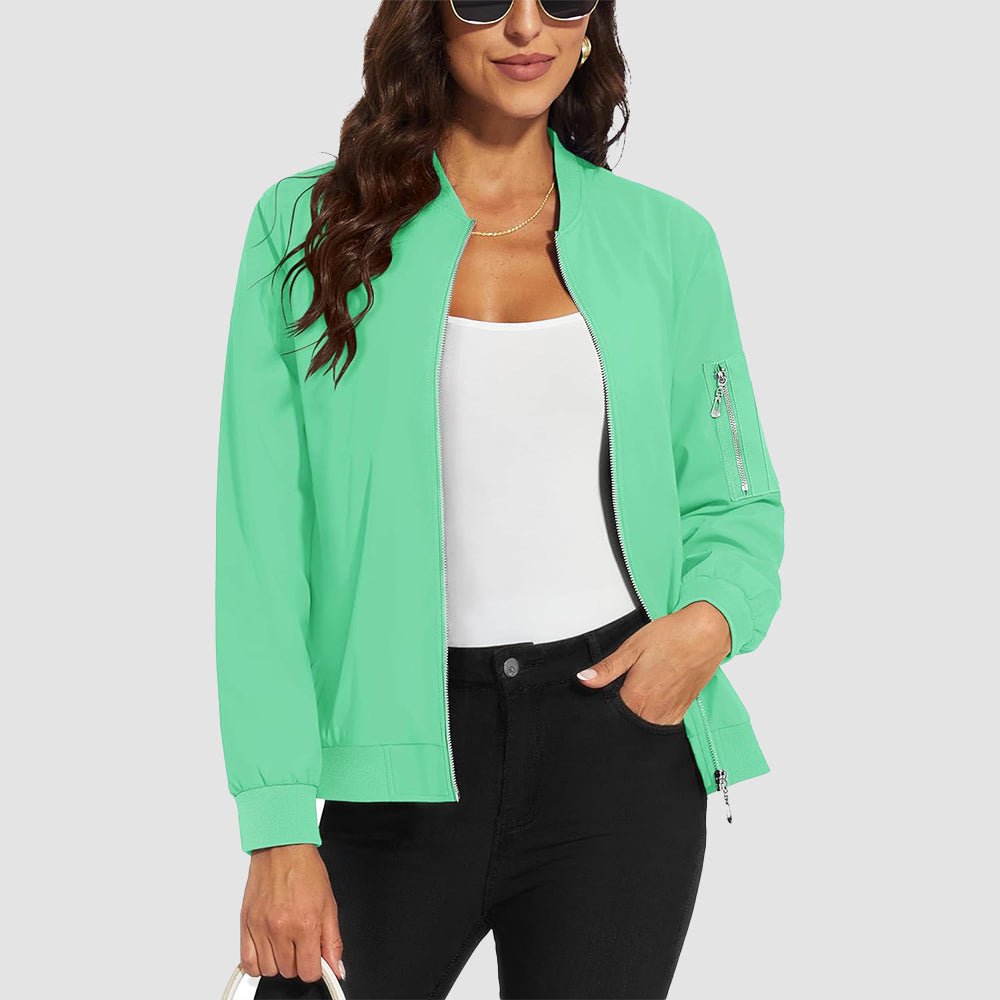 Mint Women's Bomber Jacket with 3 Pockets Spring Windbreaker - MAGCOMSEN