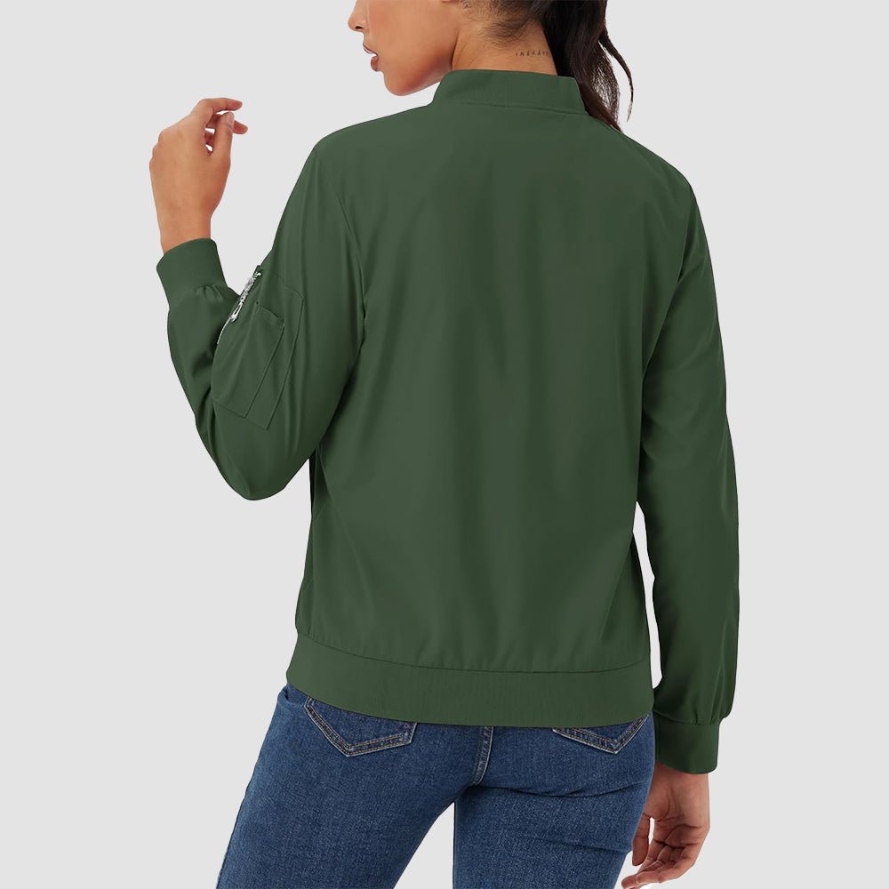 Army Green Women's Bomber Jacket with 3 Pockets Spring Windbreaker - MAGCOMSEN
