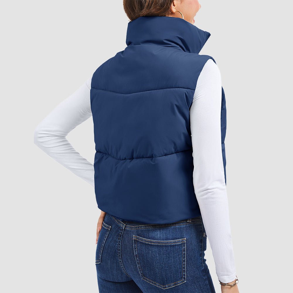 Dark Blue Women's Cropped Puffer Vest Lightweight Winter Outerwear - MAGCOMSEN