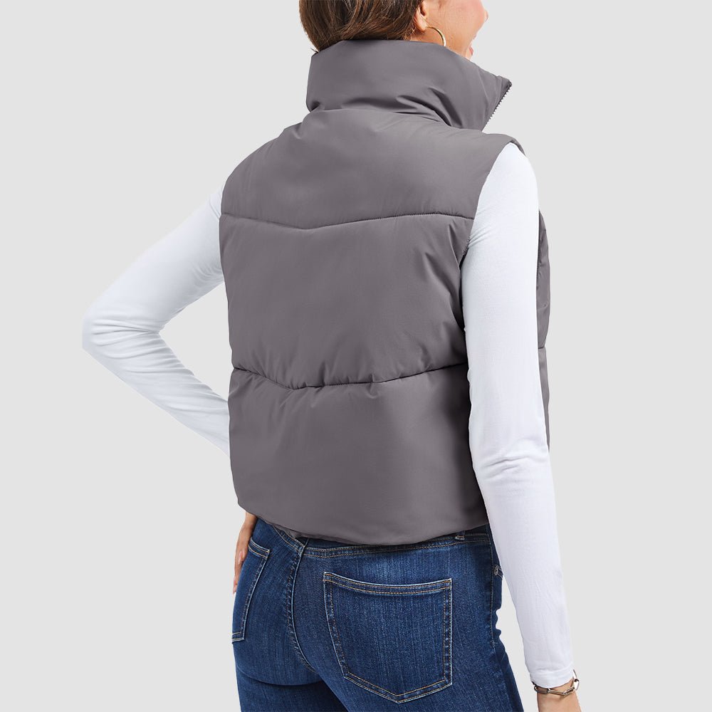 Grey Purple Women's Cropped Puffer Vest Lightweight Winter Outerwear - MAGCOMSEN