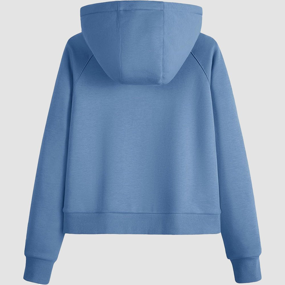 Grey Blue Women's Fleece Hoodie - Half Zip & Kangaroo Pocket - MAGCOMSEN