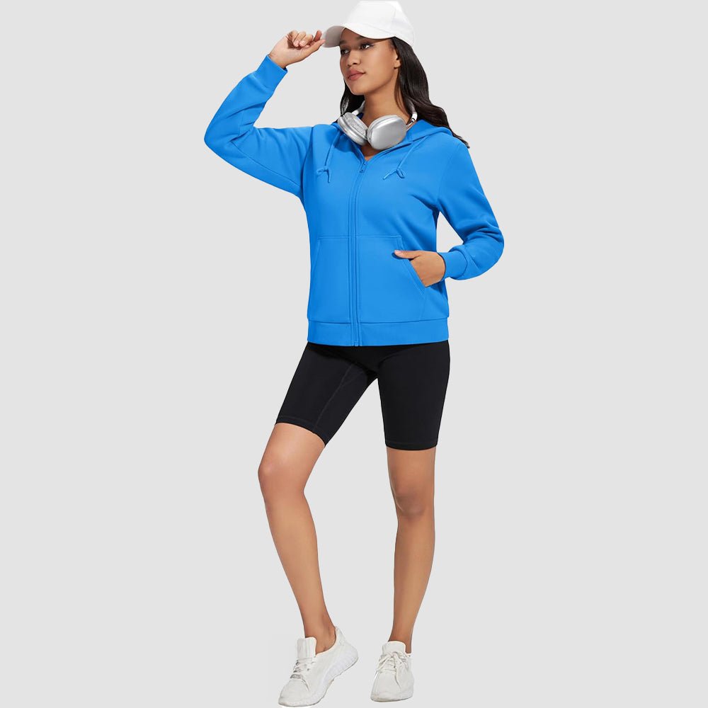 Ice Blue Women's Fleece Jacket - Full Zip, Hood & Pockets - MAGCOMSEN