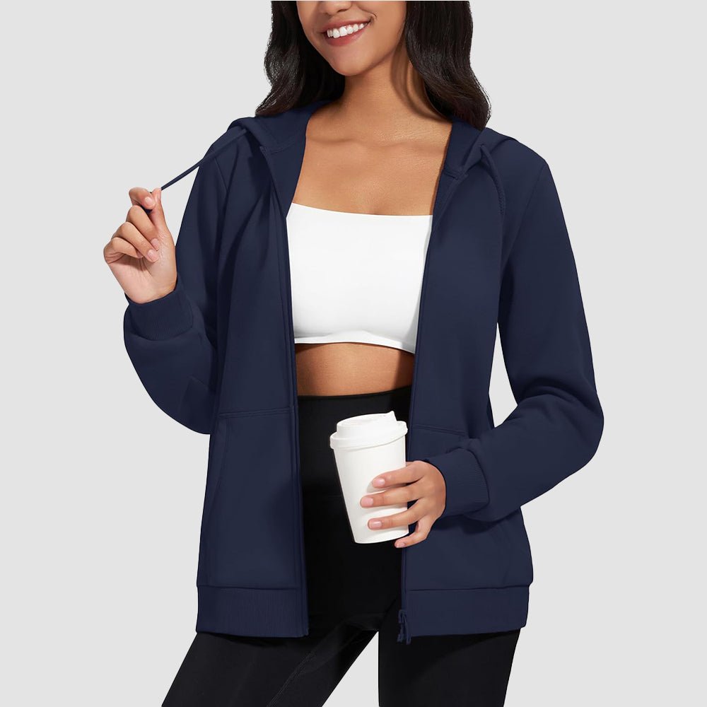 Navy Women's Fleece Jacket - Full Zip, Hood & Pockets - MAGCOMSEN