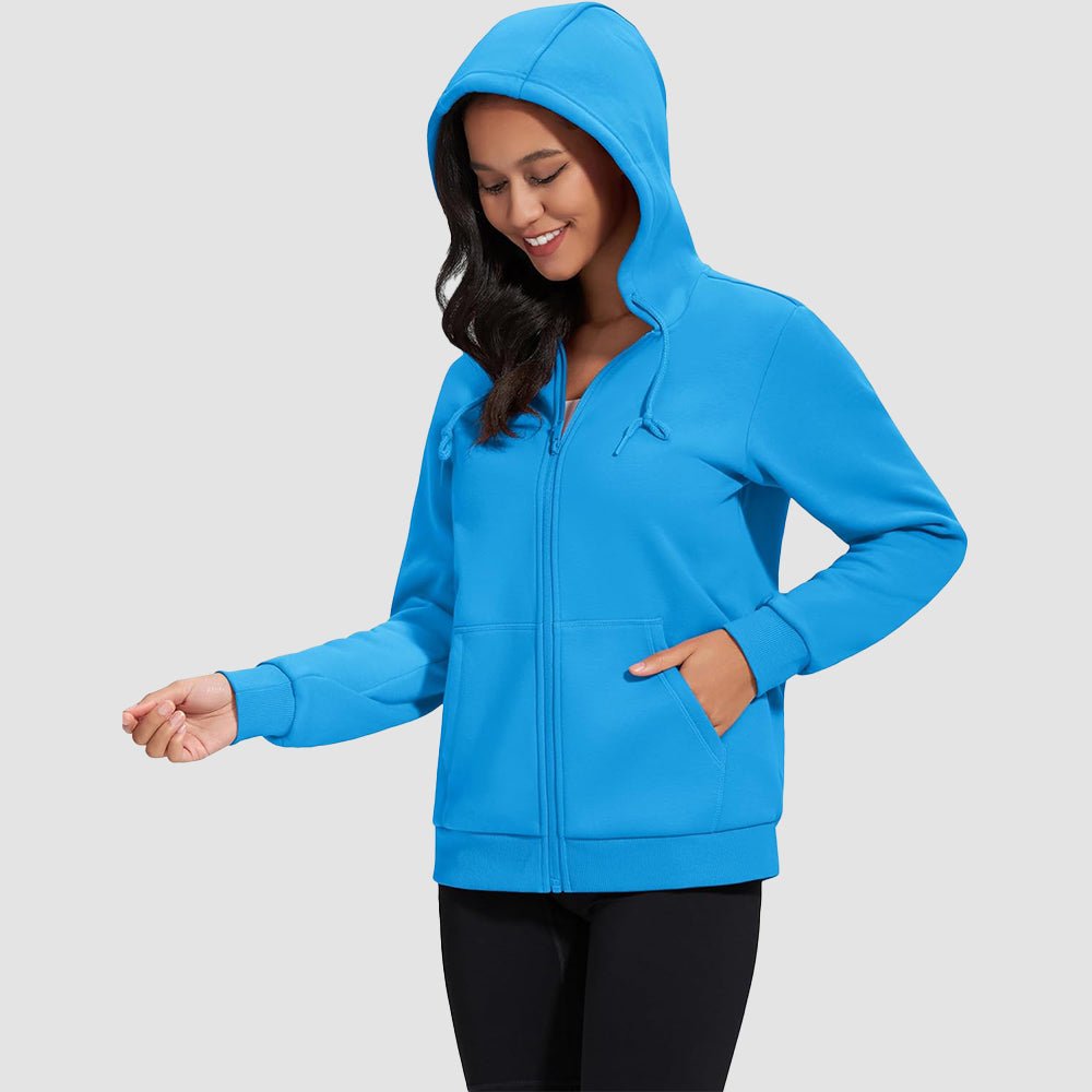 Bright Blue Women's Fleece Jacket - Full Zip, Hood & Pockets - MAGCOMSEN