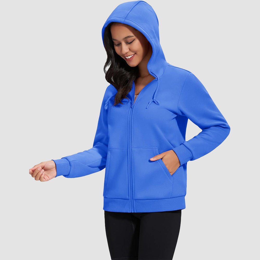 Azure Women's Fleece Jacket - Full Zip, Hood & Pockets - MAGCOMSEN