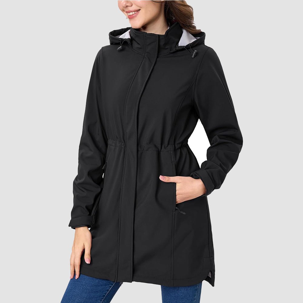 Black Women's Fleece Lined Jacket Hooded Warm Winter Coat - MAGCOMSEN