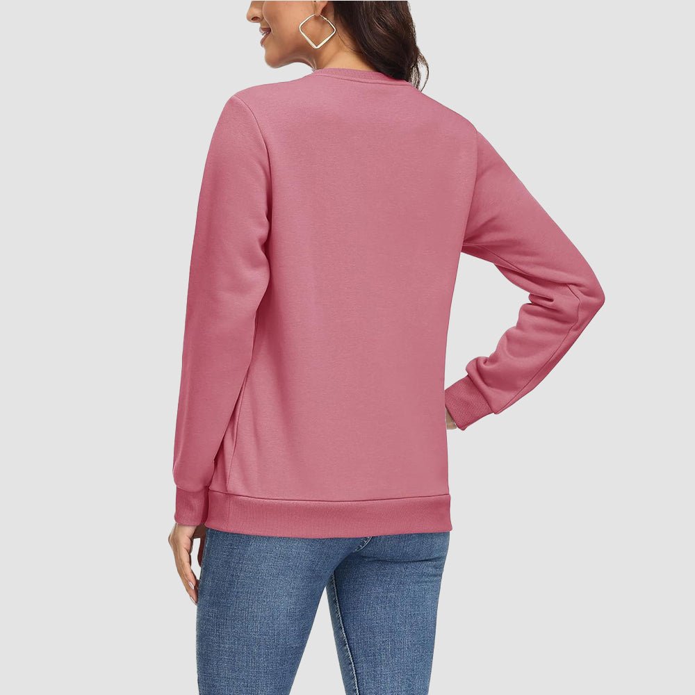 Grey Pink Women's Fleece Sweatshirt - Crewneck & Long Sleeve - MAGCOMSEN