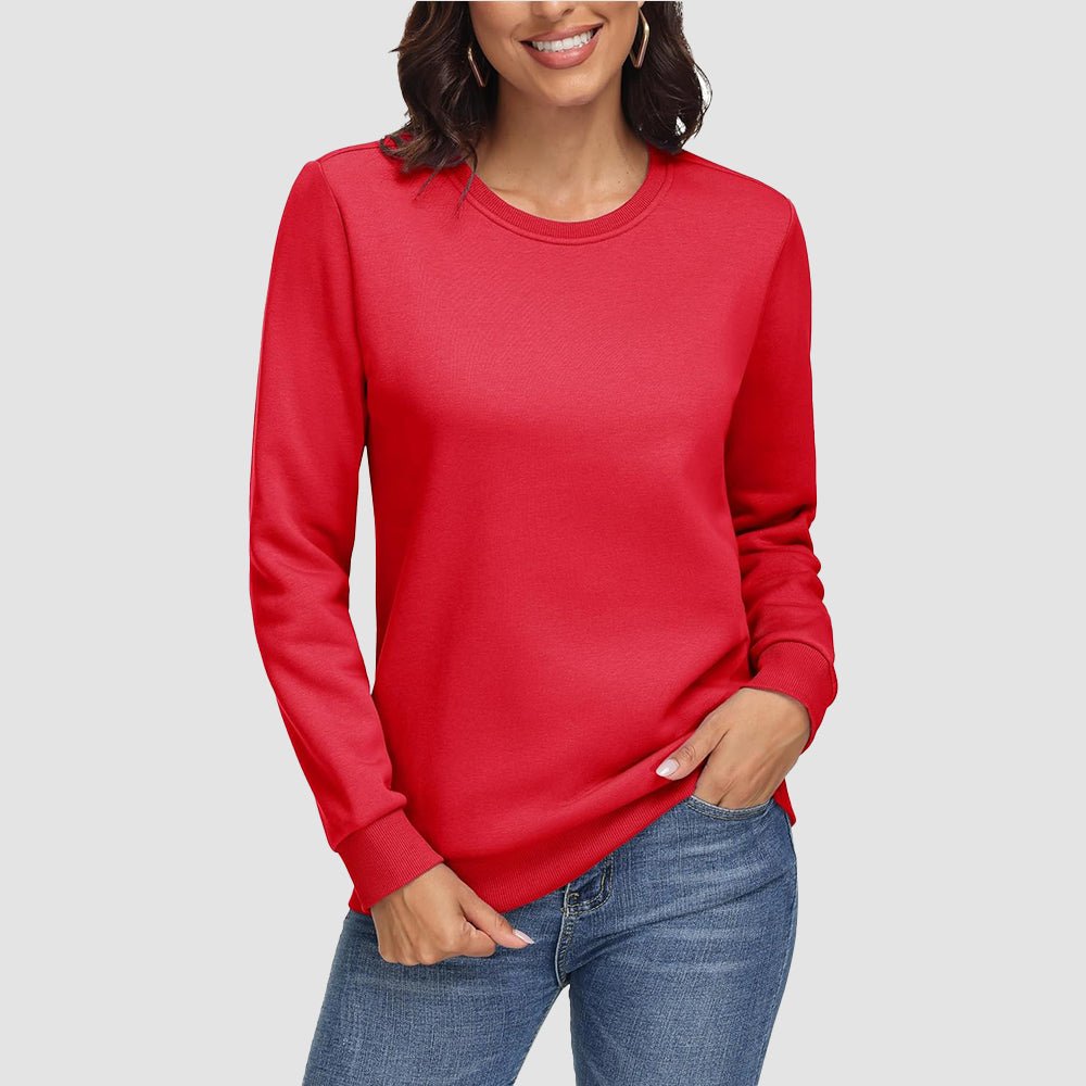 Red Women's Fleece Sweatshirt - Crewneck & Long Sleeve - MAGCOMSEN