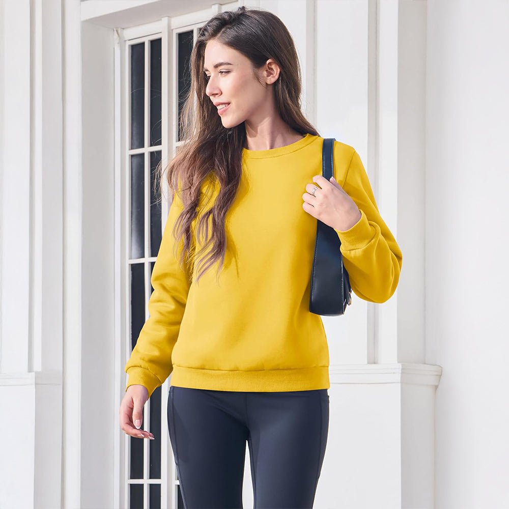 Yellow Women's Fleece Sweatshirt - Crewneck, Winter Warm & Cozy - MAGCOMSEN