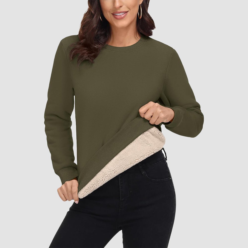 Army Green Women's Fleece Sweatshirt - Crewneck, Winter Warm & Cozy - MAGCOMSEN
