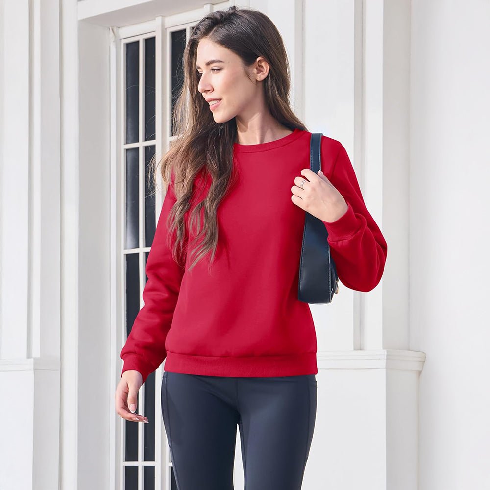 Red Women's Fleece Sweatshirt - Crewneck, Winter Warm & Cozy - MAGCOMSEN