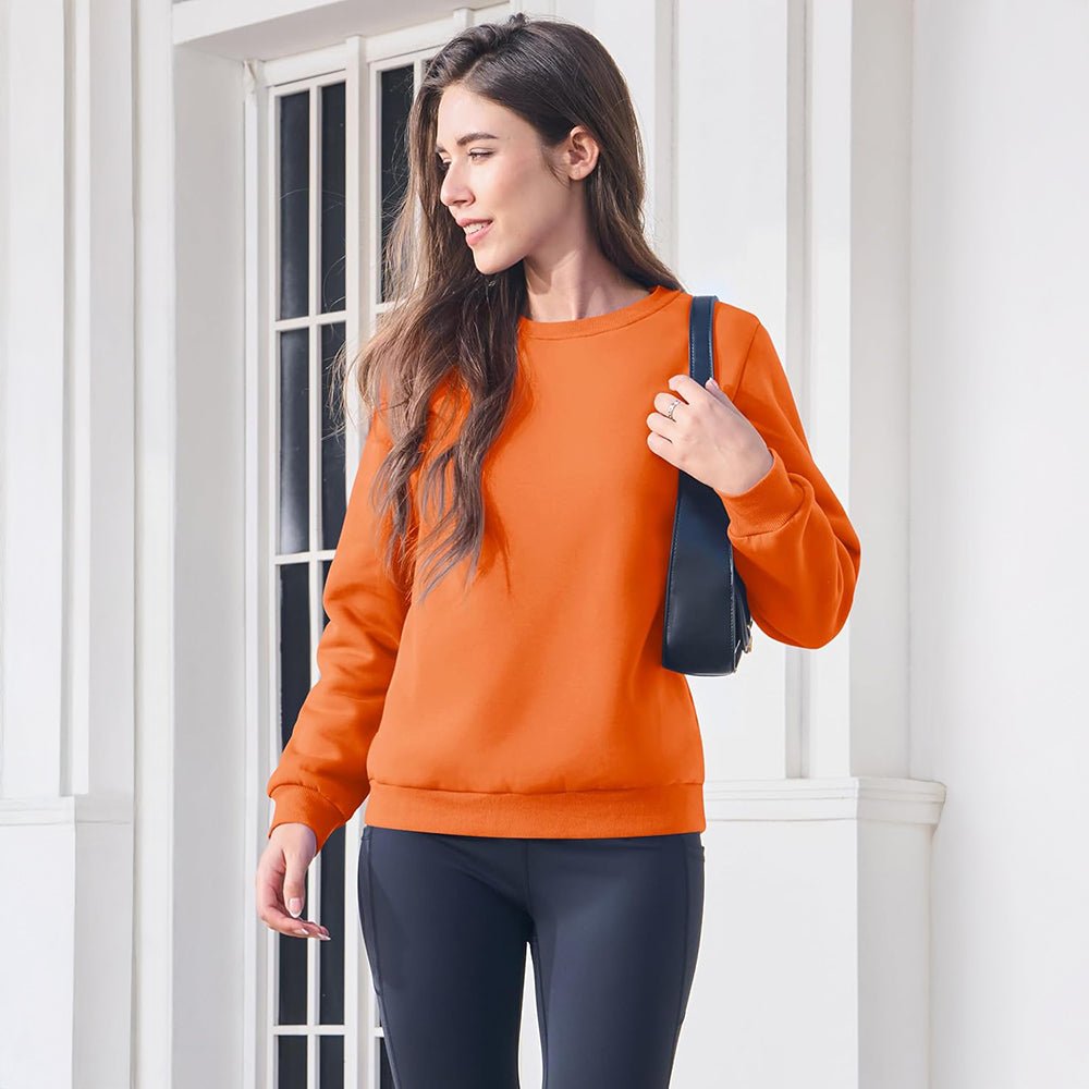 Orange Women's Fleece Sweatshirt - Crewneck, Winter Warm & Cozy - MAGCOMSEN