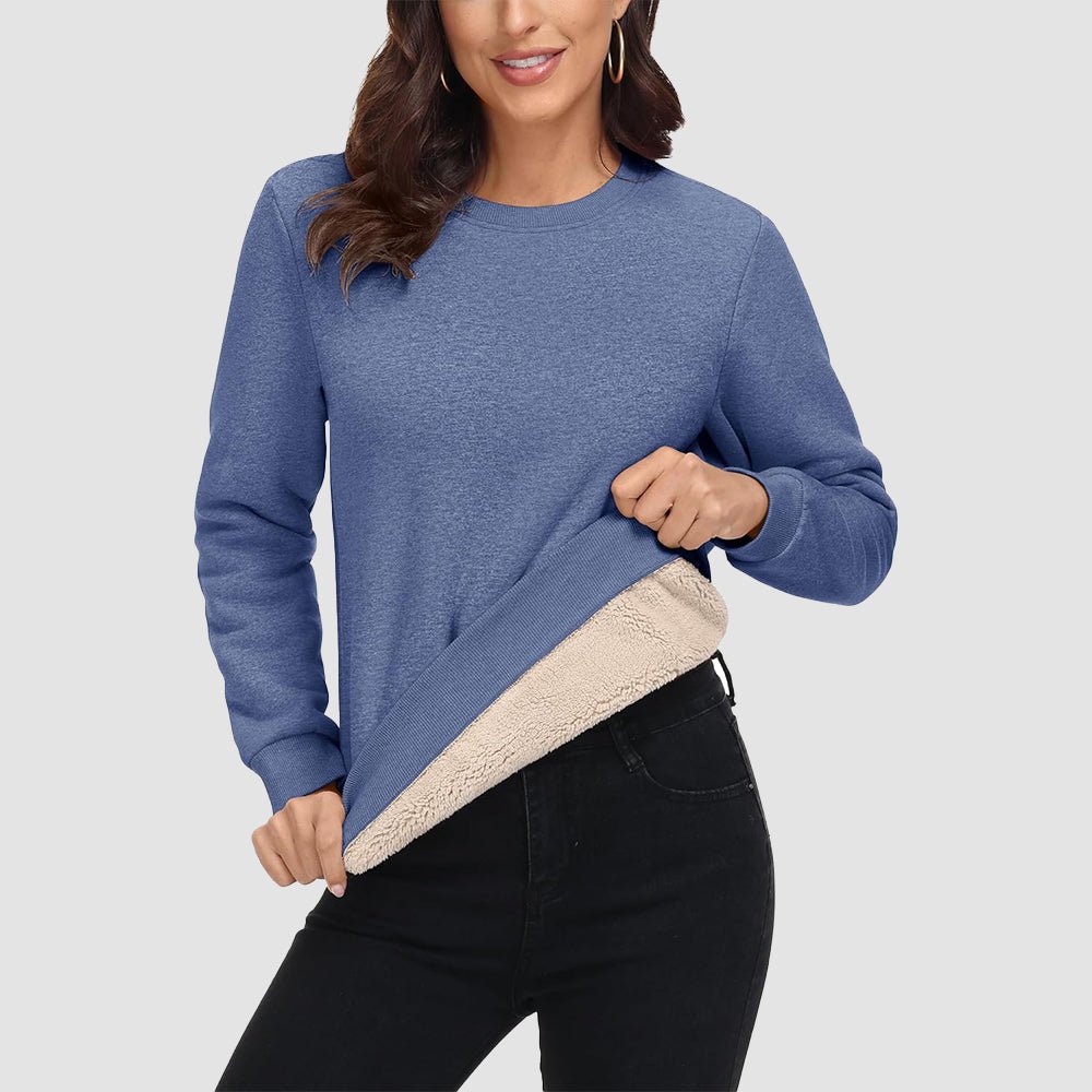Grey Blue Women's Fleece Sweatshirt - Crewneck, Winter Warm & Cozy - MAGCOMSEN