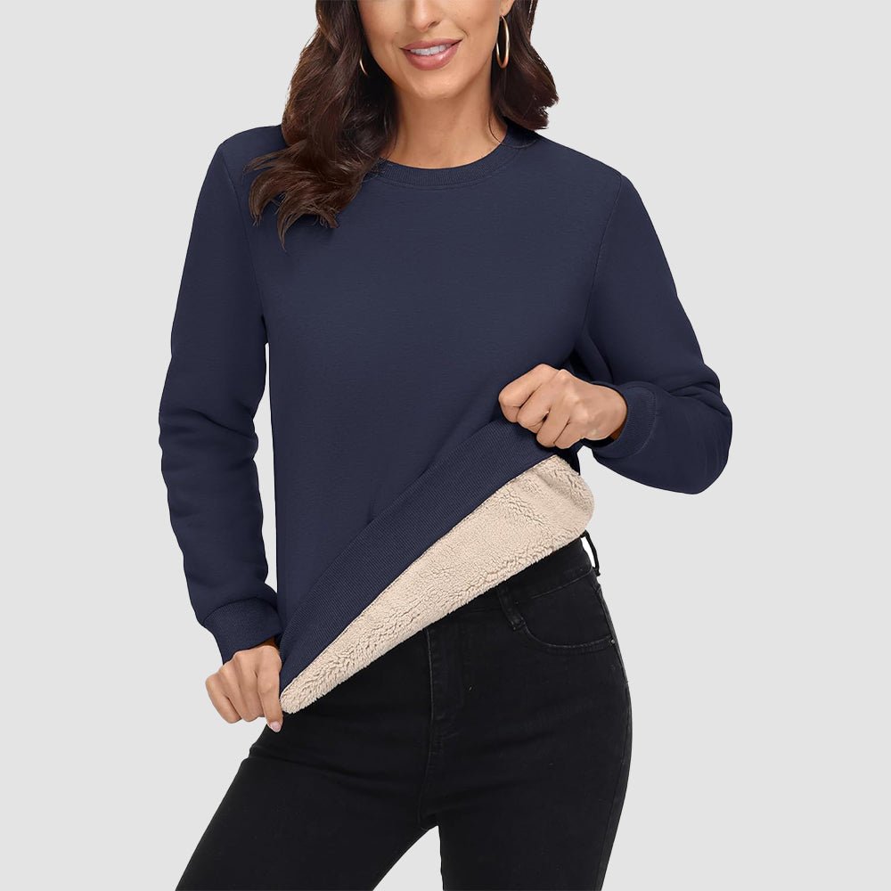 Navy Women's Fleece Sweatshirt - Crewneck, Winter Warm & Cozy - MAGCOMSEN