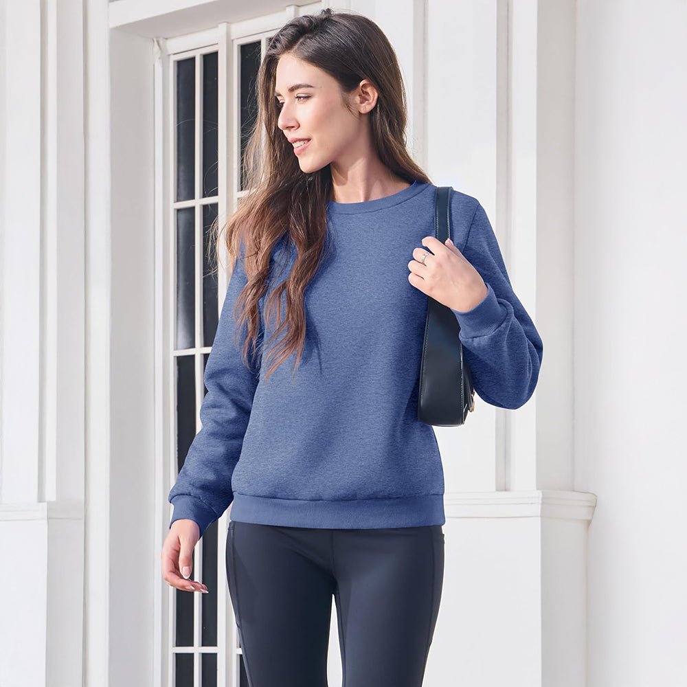Grey Blue Women's Fleece Sweatshirt - Crewneck, Winter Warm & Cozy - MAGCOMSEN