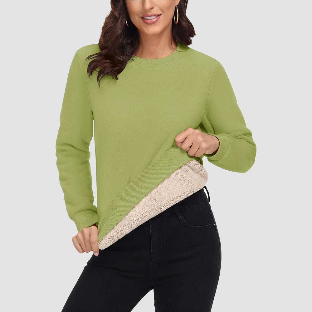 Olive Women's Fleece Sweatshirt - Crewneck, Winter Warm & Cozy - MAGCOMSEN