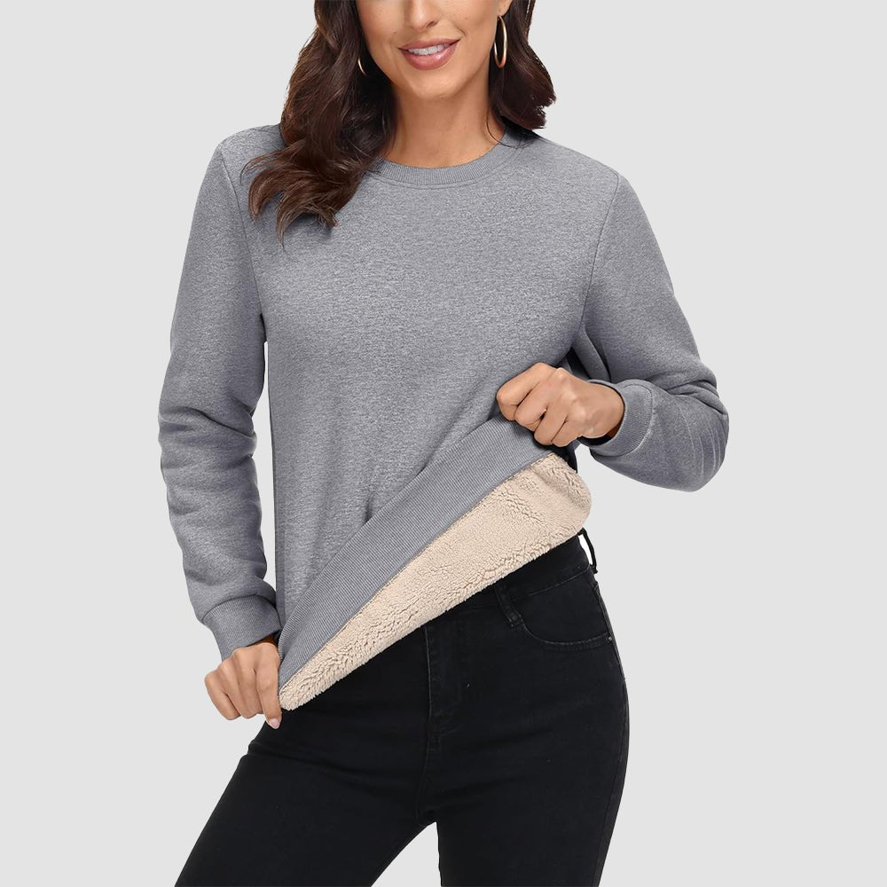 Light Grey Women's Fleece Sweatshirt - Crewneck, Winter Warm & Cozy - MAGCOMSEN