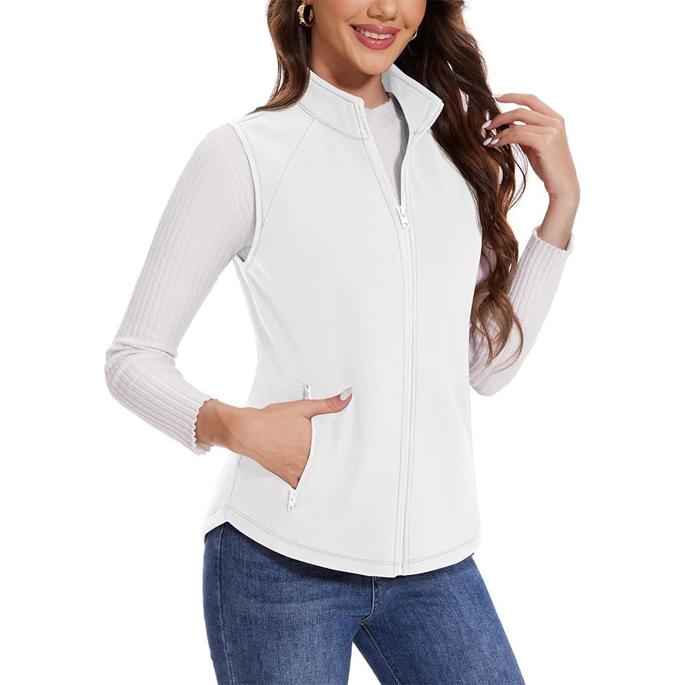 White Women's Fleece Vest Sleeveless Lightweight Warmth Jackets - MAGCOMSEN