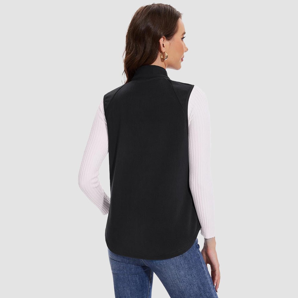 Black Women's Fleece Vest Sleeveless Lightweight Warmth Jackets - MAGCOMSEN