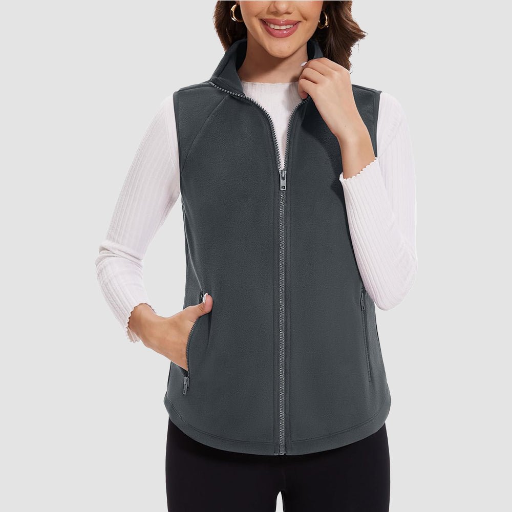Dark Gray Women's Fleece Vest Sleeveless Lightweight Warmth Jackets - MAGCOMSEN