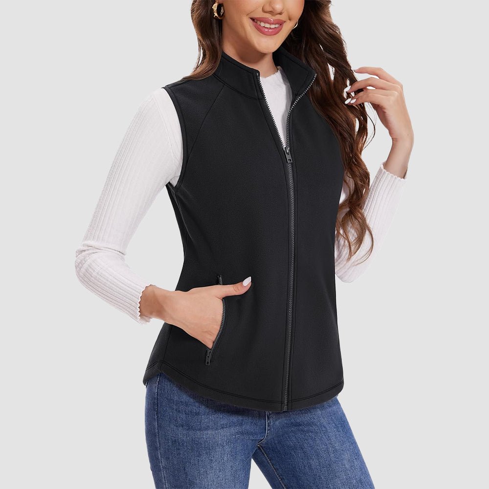 Black Women's Fleece Vest Sleeveless Lightweight Warmth Jackets - MAGCOMSEN