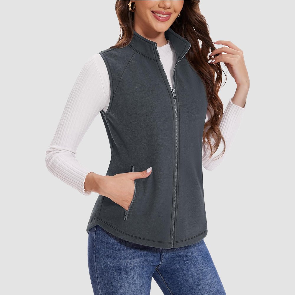 Dark Gray Women's Fleece Vest Sleeveless Lightweight Warmth Jackets - MAGCOMSEN
