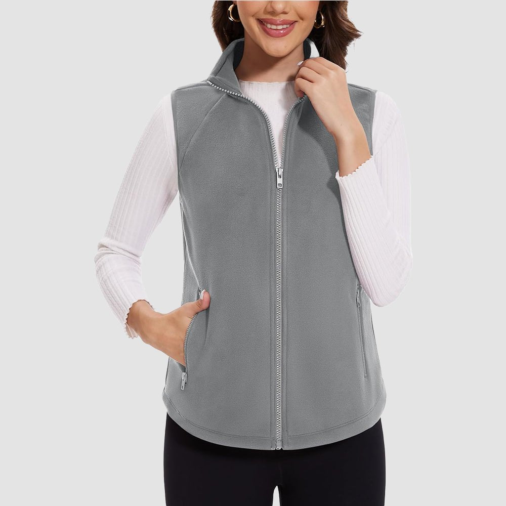 Light Grey Women's Fleece Vest Sleeveless Lightweight Warmth Jackets - MAGCOMSEN