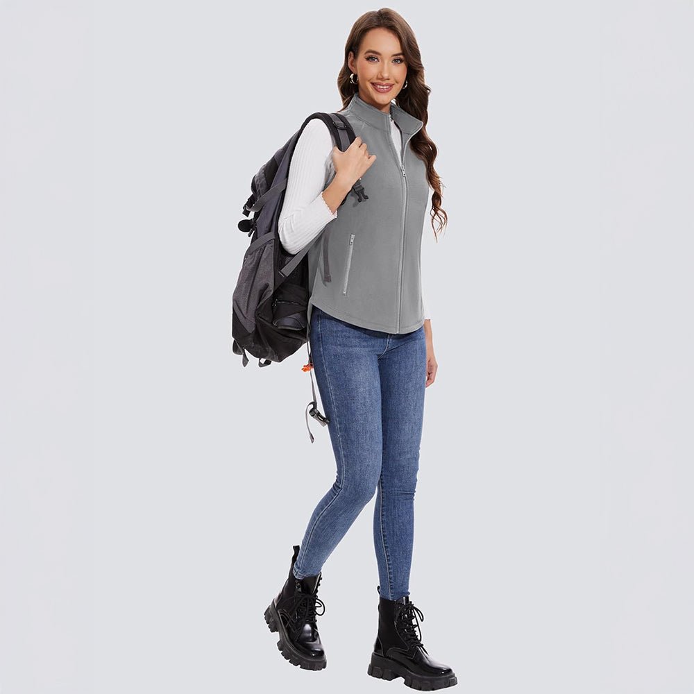 Light Grey Women's Fleece Vest Sleeveless Lightweight Warmth Jackets - MAGCOMSEN