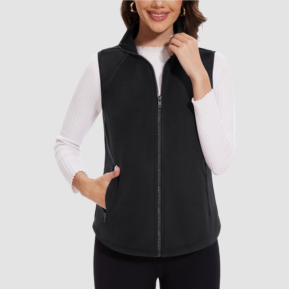 Black Women's Fleece Vest Sleeveless Lightweight Warmth Jackets - MAGCOMSEN