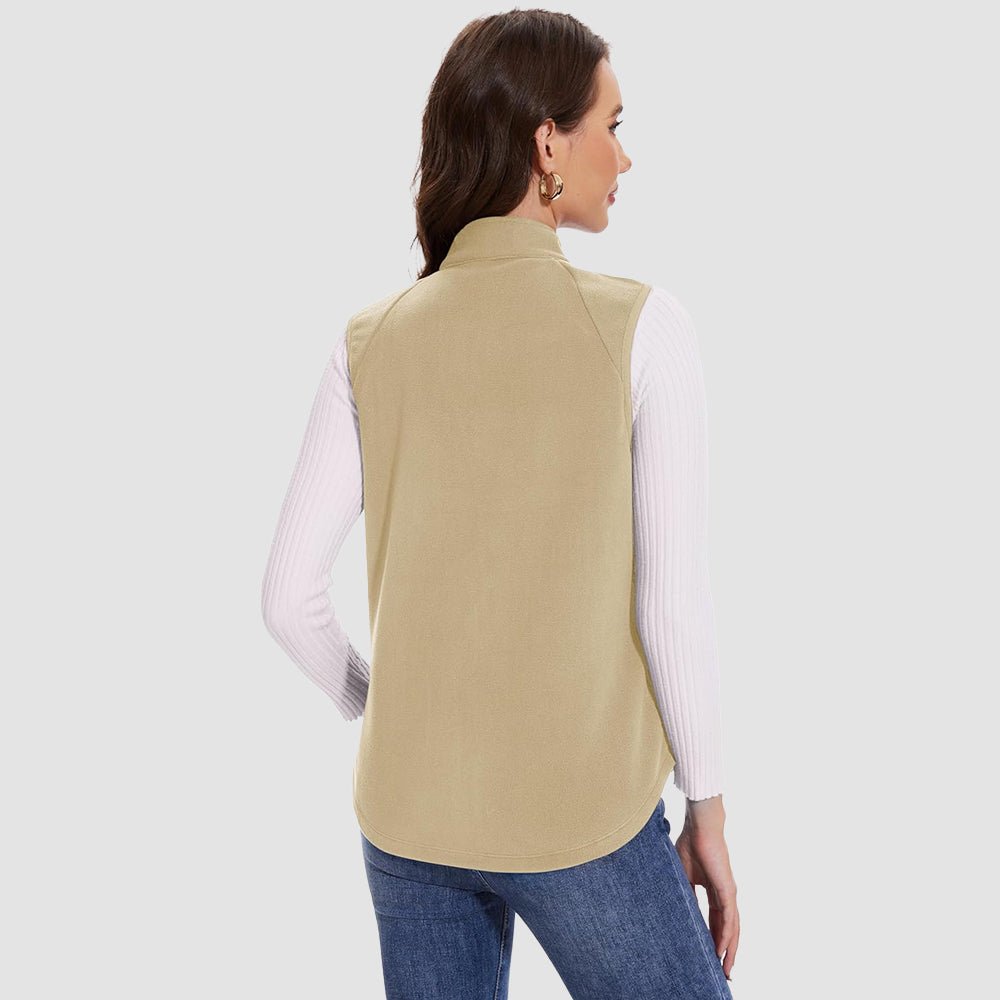 Light Khaki Women's Fleece Vest Sleeveless Lightweight Warmth Jackets - MAGCOMSEN