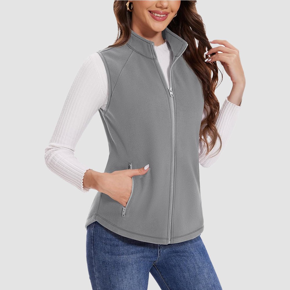 Light Grey Women's Fleece Vest Sleeveless Lightweight Warmth Jackets - MAGCOMSEN