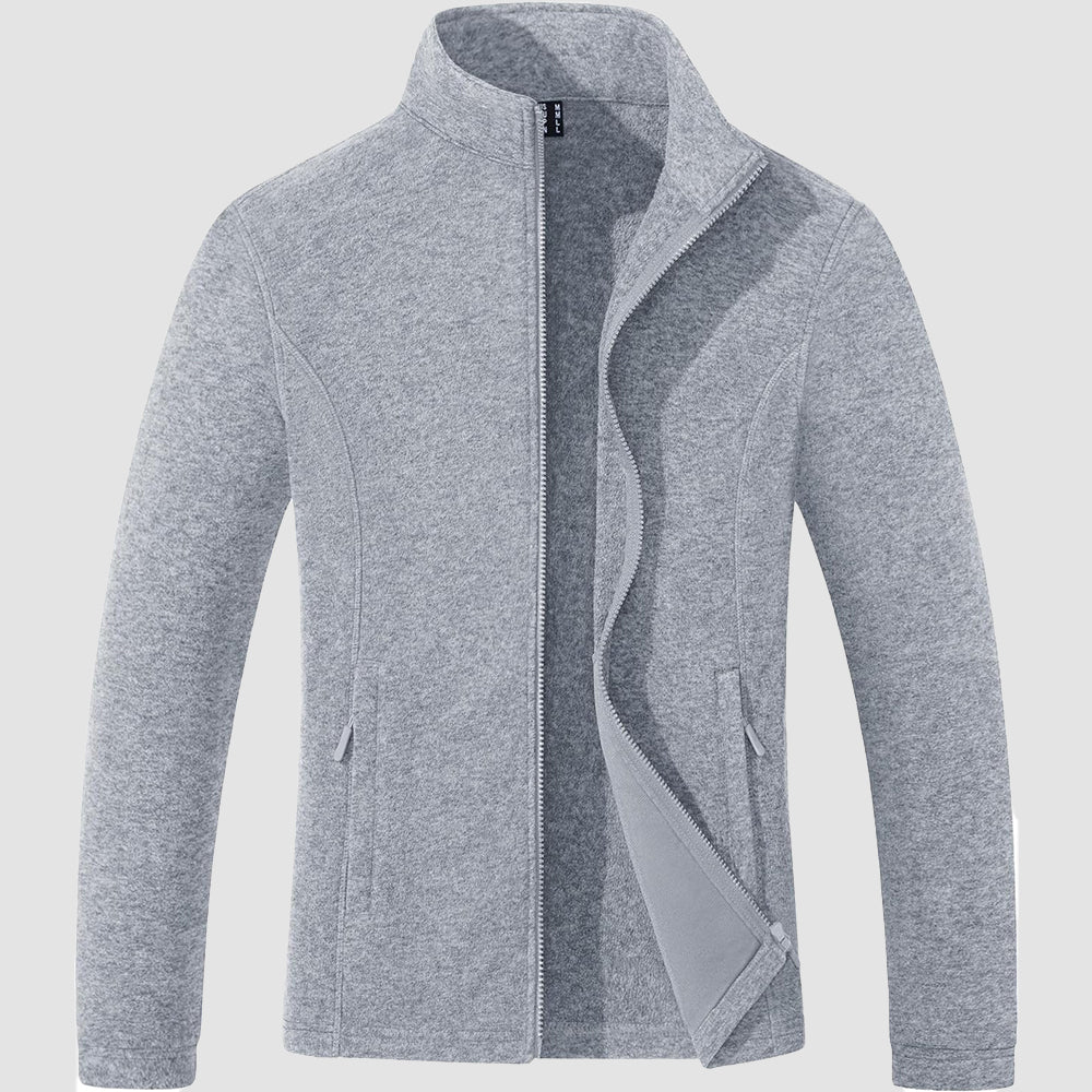 Light Grey Women's Full Zip Fleece Jacket - Zip Pockets, Warm - MAGCOMSEN