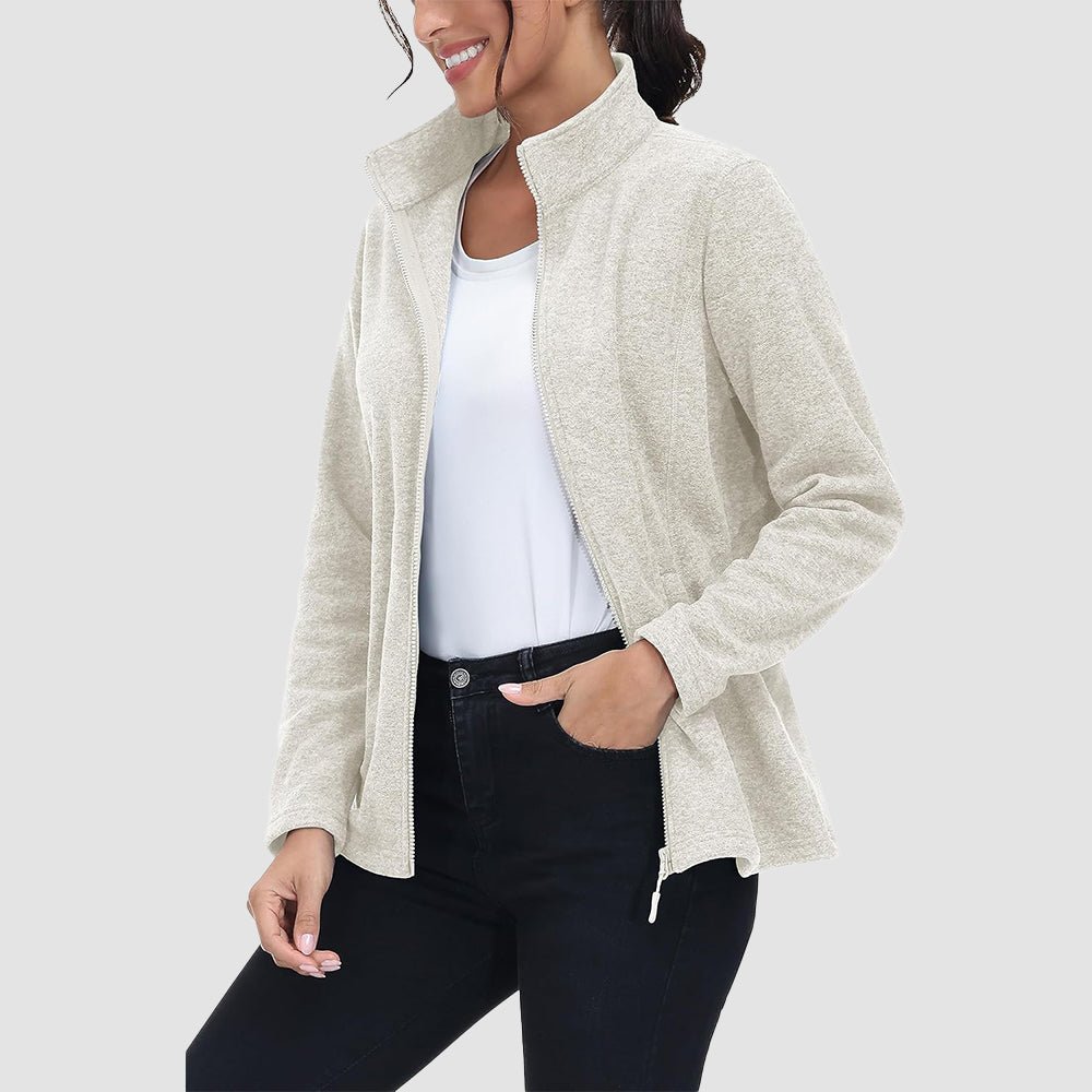 Beige Women's Full Zip Fleece Jacket - Zip Pockets, Warm - MAGCOMSEN