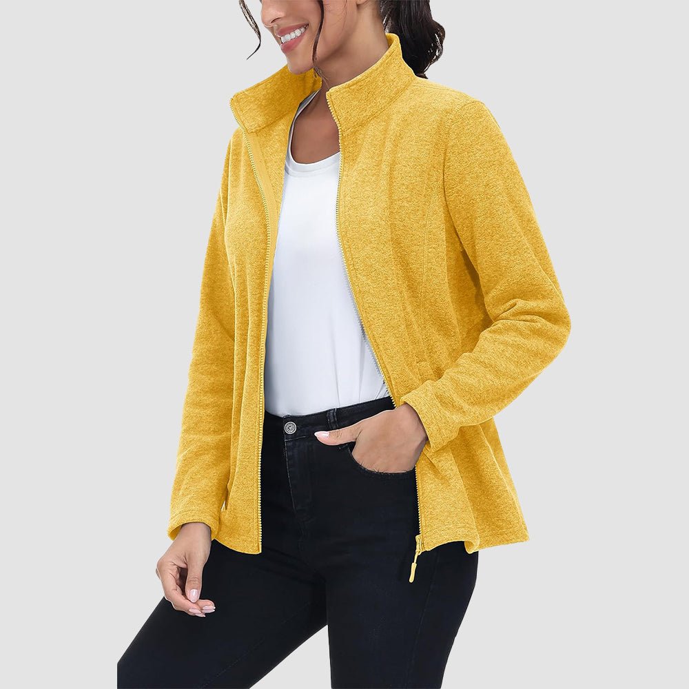 Yellow Women's Full Zip Fleece Jacket - Zip Pockets, Warm - MAGCOMSEN