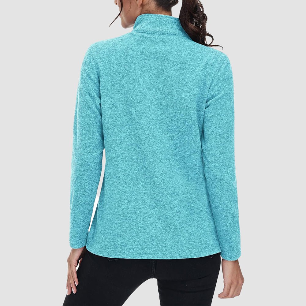 Water Blue Women's Full Zip Fleece Jacket - Zip Pockets, Warm - MAGCOMSEN