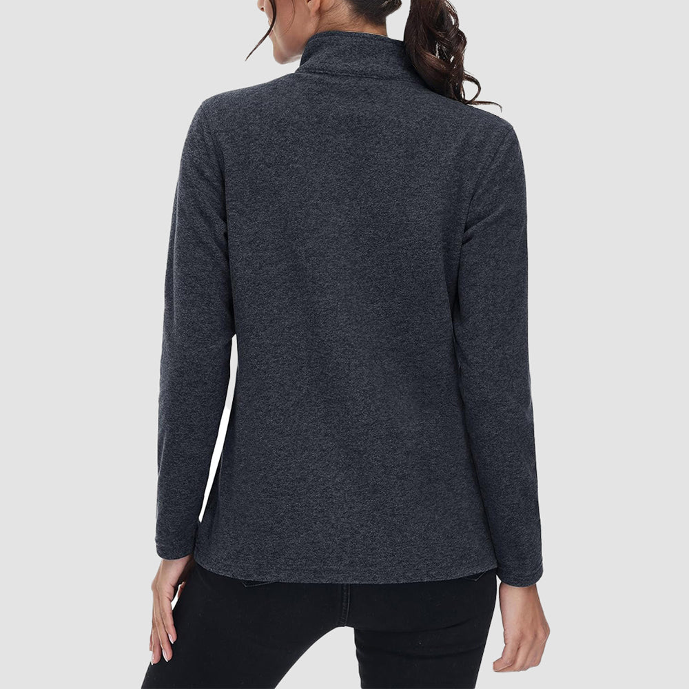 Black Women's Full Zip Fleece Jacket - Zip Pockets, Warm - MAGCOMSEN