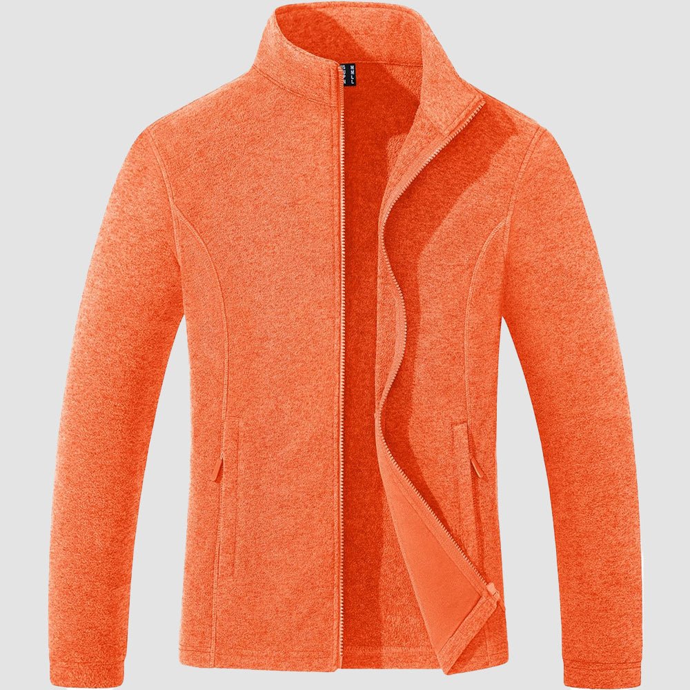 Orange Women's Full Zip Fleece Jacket - Zip Pockets, Warm - MAGCOMSEN