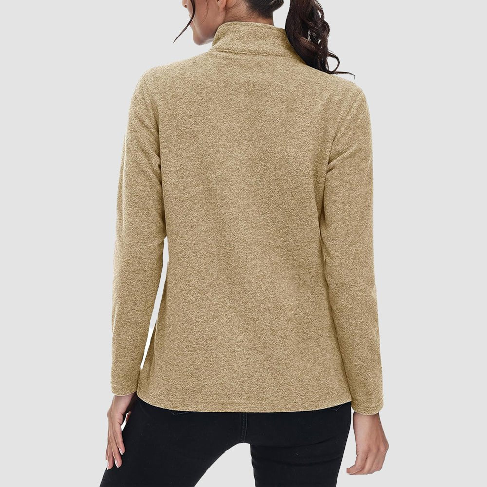Khaki Women's Full Zip Fleece Jacket - Zip Pockets, Warm - MAGCOMSEN