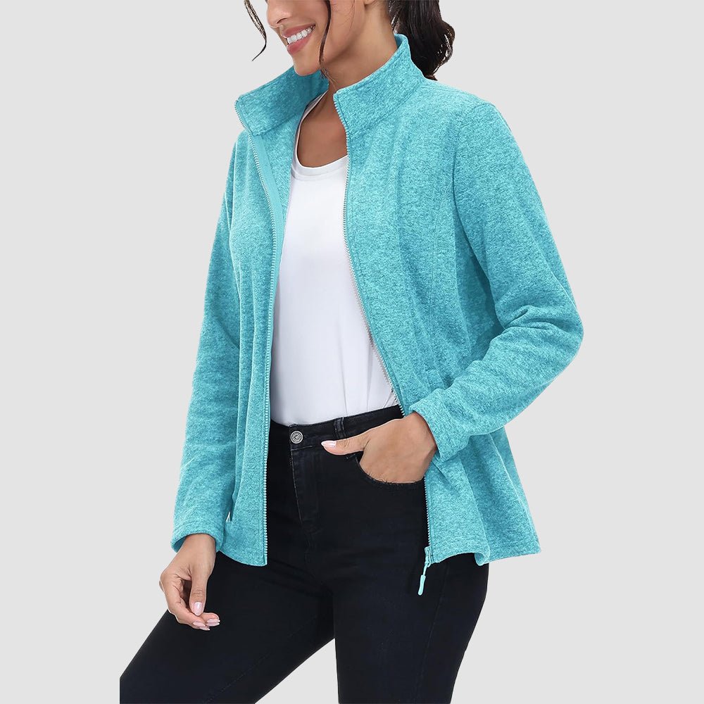 Water Blue Women's Full Zip Fleece Jacket - Zip Pockets, Warm - MAGCOMSEN