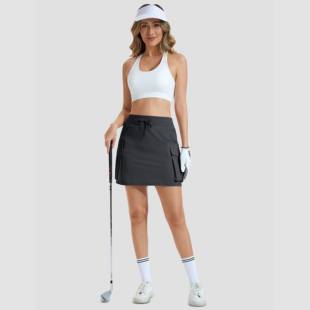 Dark Gray Women's High Waisted Hiking Cargo Skort with 4 Pockets - Golf Tennis Skirt - MAGCOMSEN