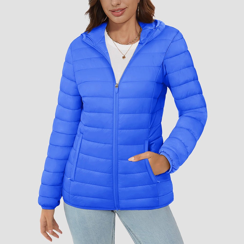 Azure Women's Hooded Lightweight Puffer Jacket Full Zip Winter Coat - MAGCOMSEN