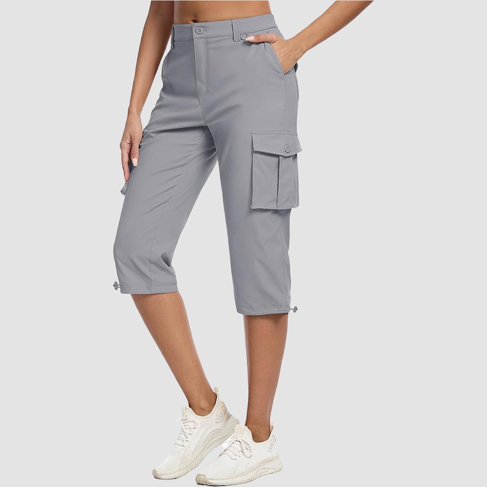 Light Grey Women's Lightweight Cargo Capris with 6 Pockets - MAGCOMSEN