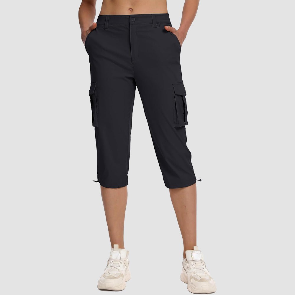 Black Women's Lightweight Cargo Capris with 6 Pockets - MAGCOMSEN