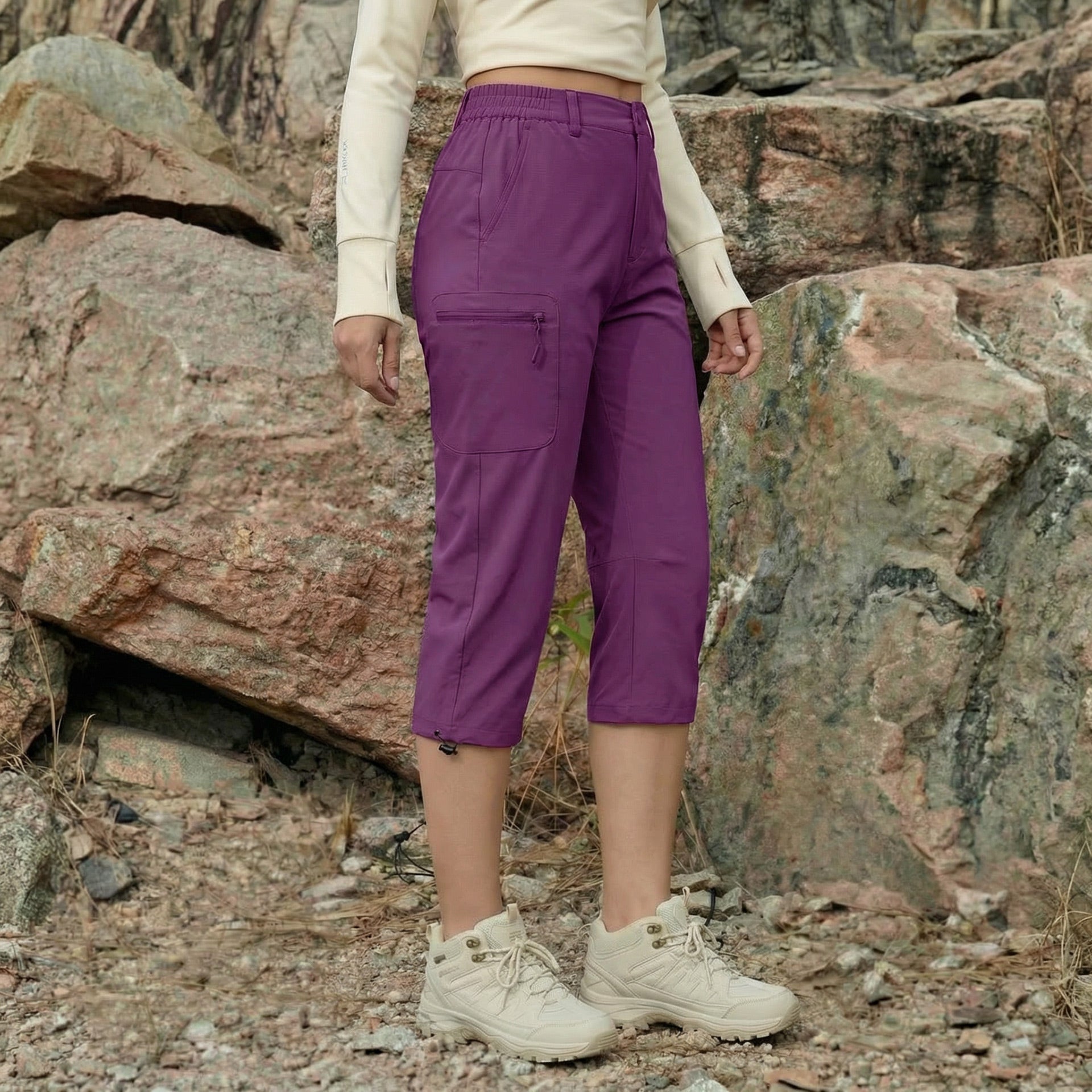 Women's Lightweight Water-Resistant Hiking Capris with 5 Pockets Light Grey by MAGCOMSEN #Color_Purple