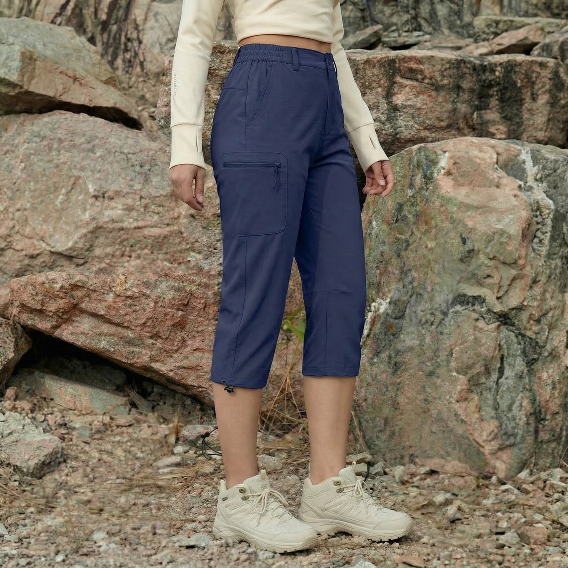 Women's Lightweight Water-Resistant Hiking Capris with 5 Pockets Light Grey by MAGCOMSEN #Color_Navy