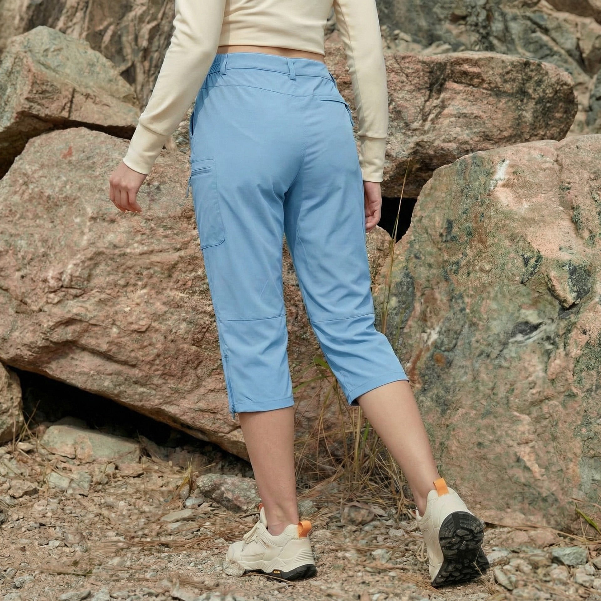 Women's Lightweight Water-Resistant Hiking Capris with 5 Pockets Light Grey by MAGCOMSEN #Color_Light Blue