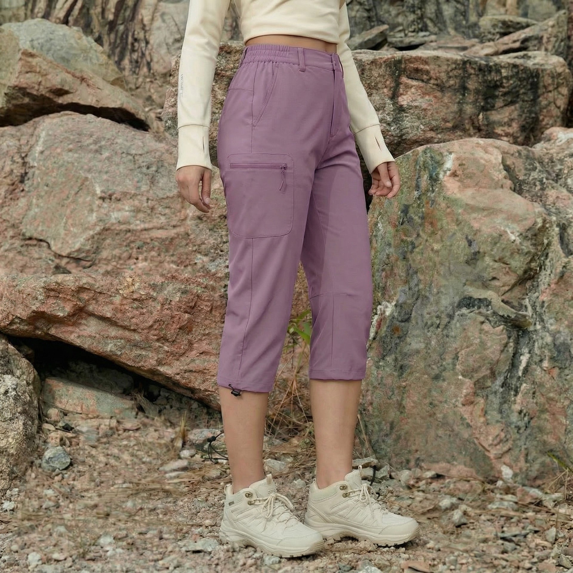 Women's Lightweight Water-Resistant Hiking Capris with 5 Pockets Light Grey by MAGCOMSEN #Color_Lotus Pink