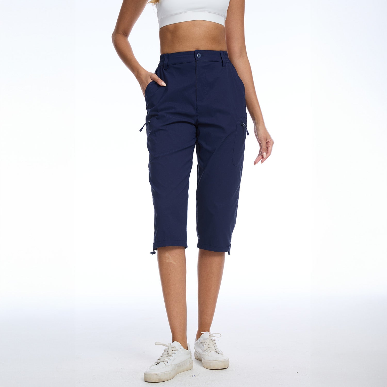 Women's Lightweight Water-Resistant Hiking Capris with 5 Pockets Light Grey by MAGCOMSEN #Color_Navy